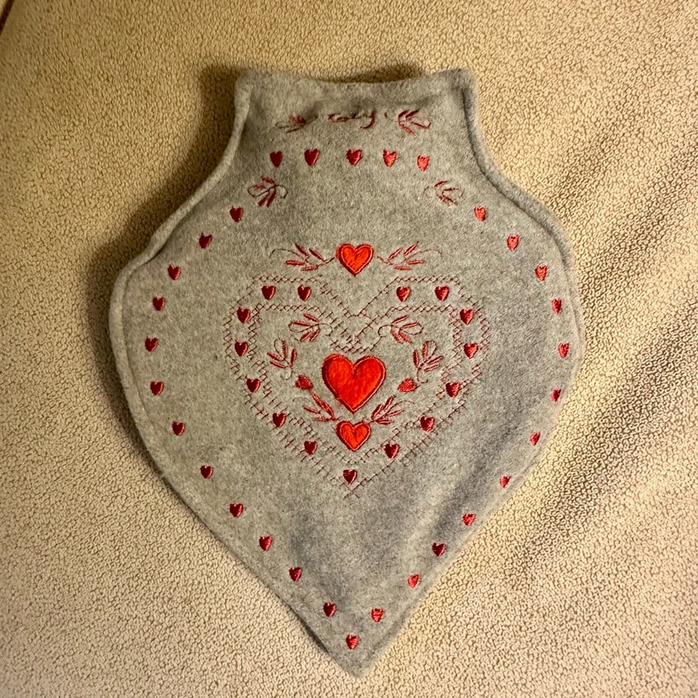 Heart-Shaped Hot Water Bottle with Fleece Embroidered Cover